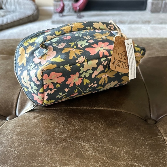 Karma Handbags - Karma Mini Zip Cosmetic Bag Navy Floral